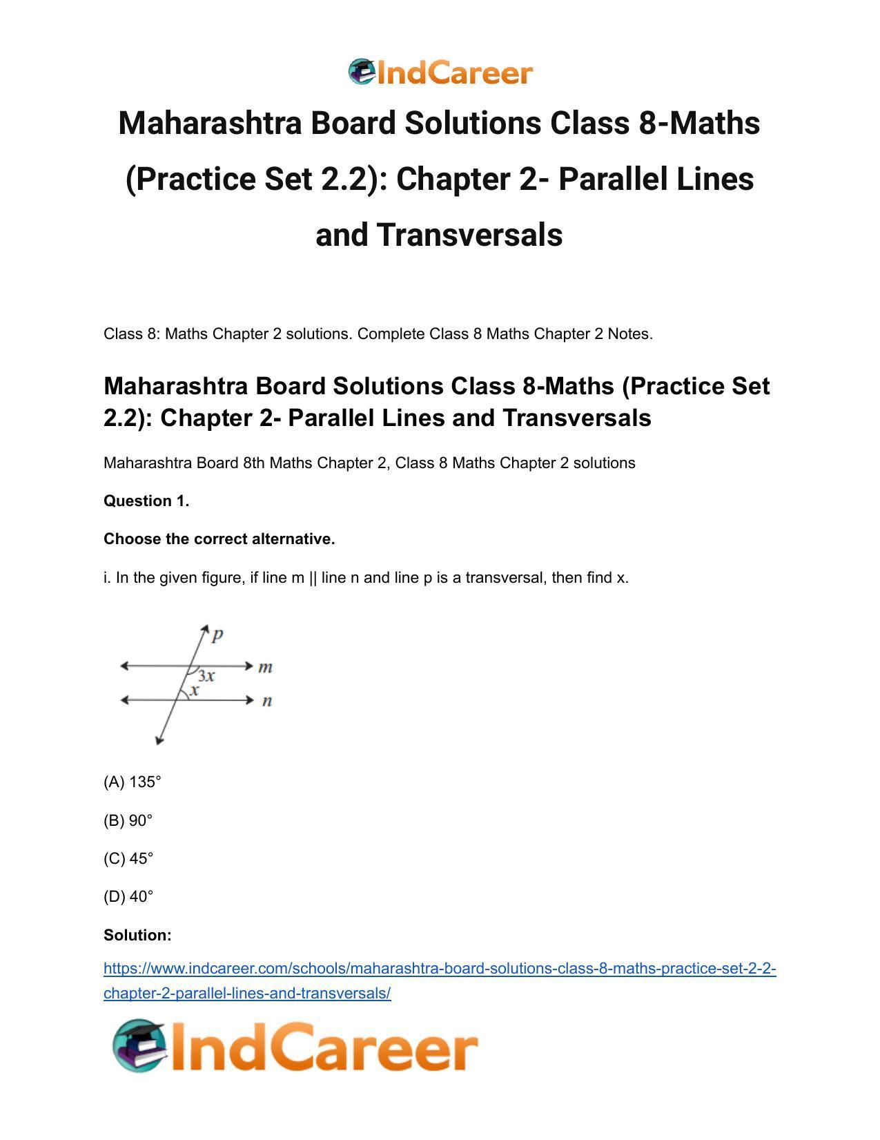Maharashtra Board Solutions Class 8-Maths (Practice Set 2.2): Chapter 2- Parallel Lines and Transversals - Page 2
