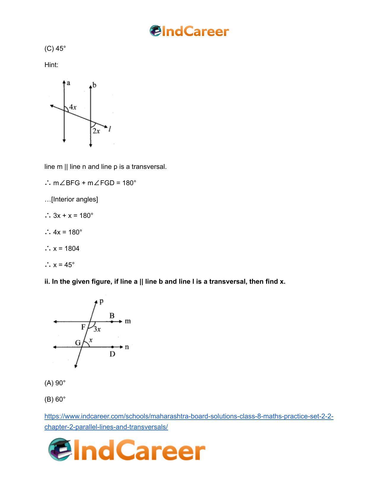 Maharashtra Board Solutions Class 8-Maths (Practice Set 2.2): Chapter 2- Parallel Lines and Transversals - Page 3