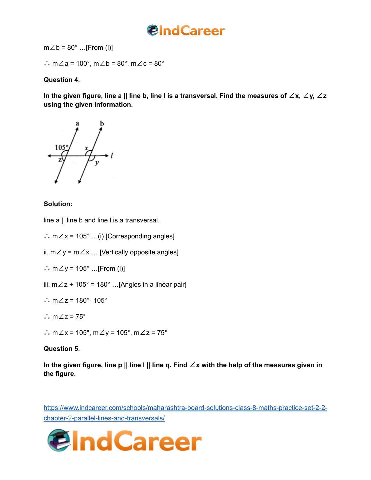 Maharashtra Board Solutions Class 8-Maths (Practice Set 2.2): Chapter 2- Parallel Lines and Transversals - Page 7