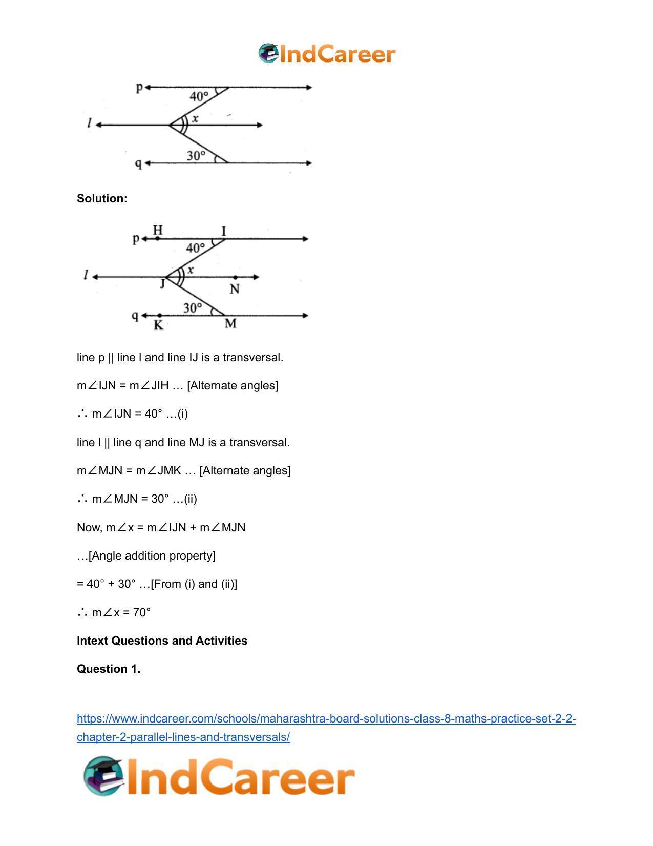 Maharashtra Board Solutions Class 8-Maths (Practice Set 2.2): Chapter 2- Parallel Lines and Transversals - Page 8