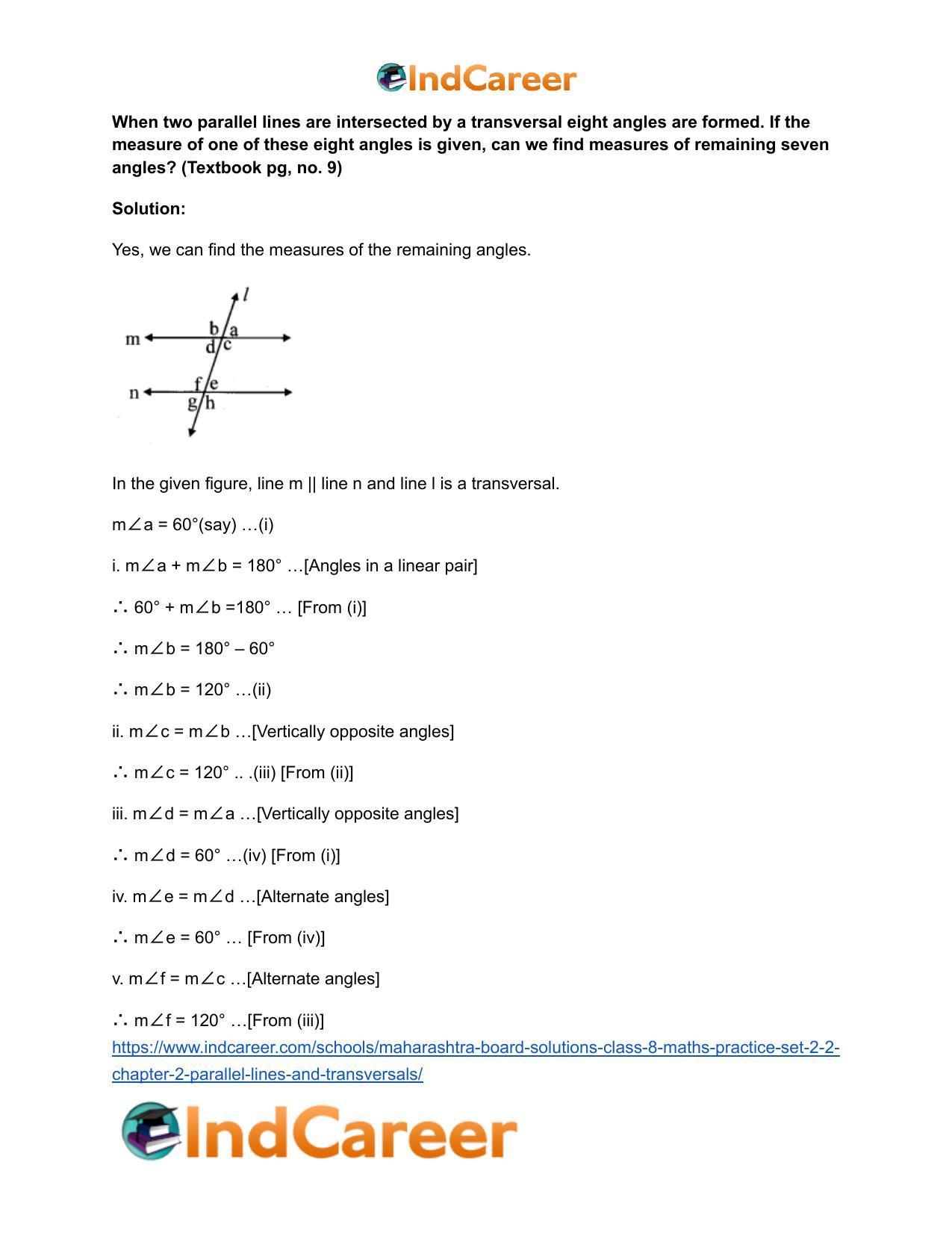 Maharashtra Board Solutions Class 8-Maths (Practice Set 2.2): Chapter 2- Parallel Lines and Transversals - Page 9