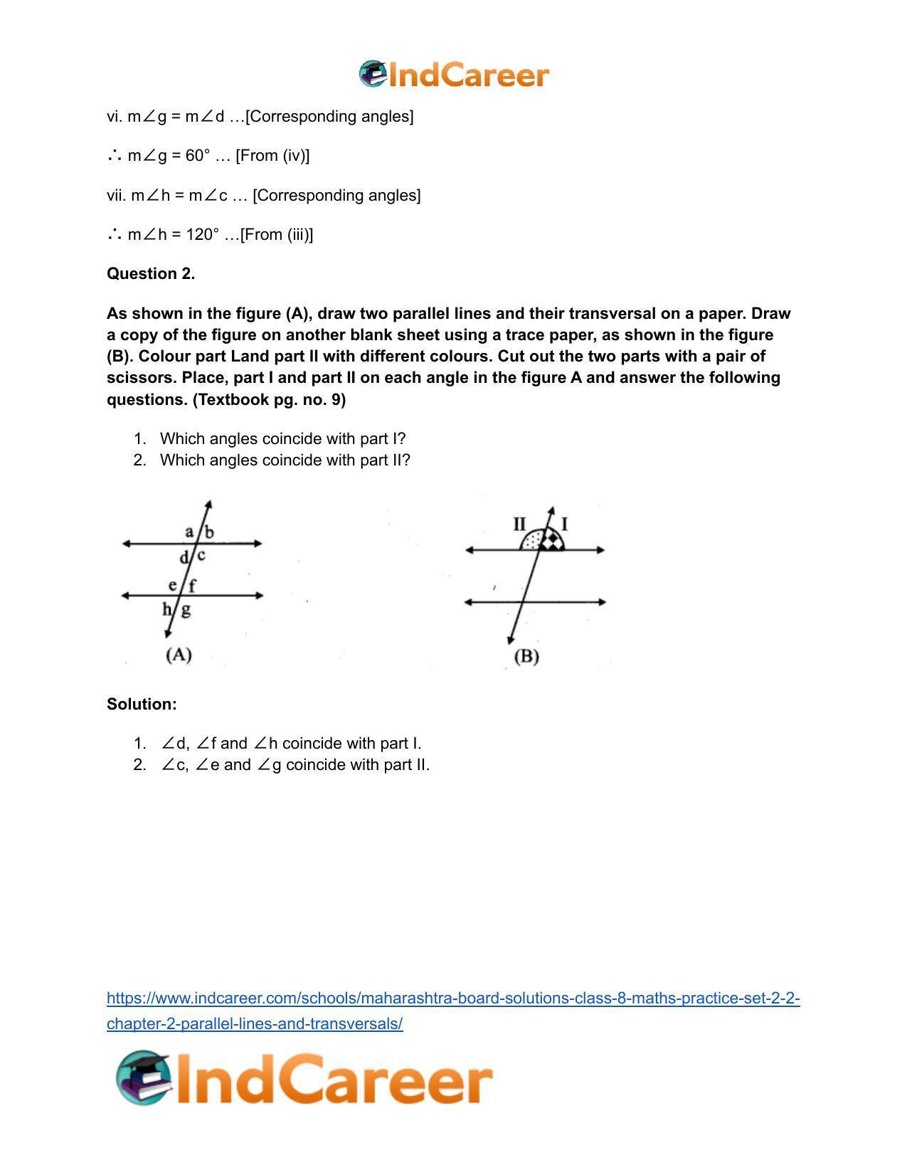 Maharashtra Board Solutions Class 8-Maths (Practice Set 2.2): Chapter 2- Parallel Lines and Transversals - Page 10