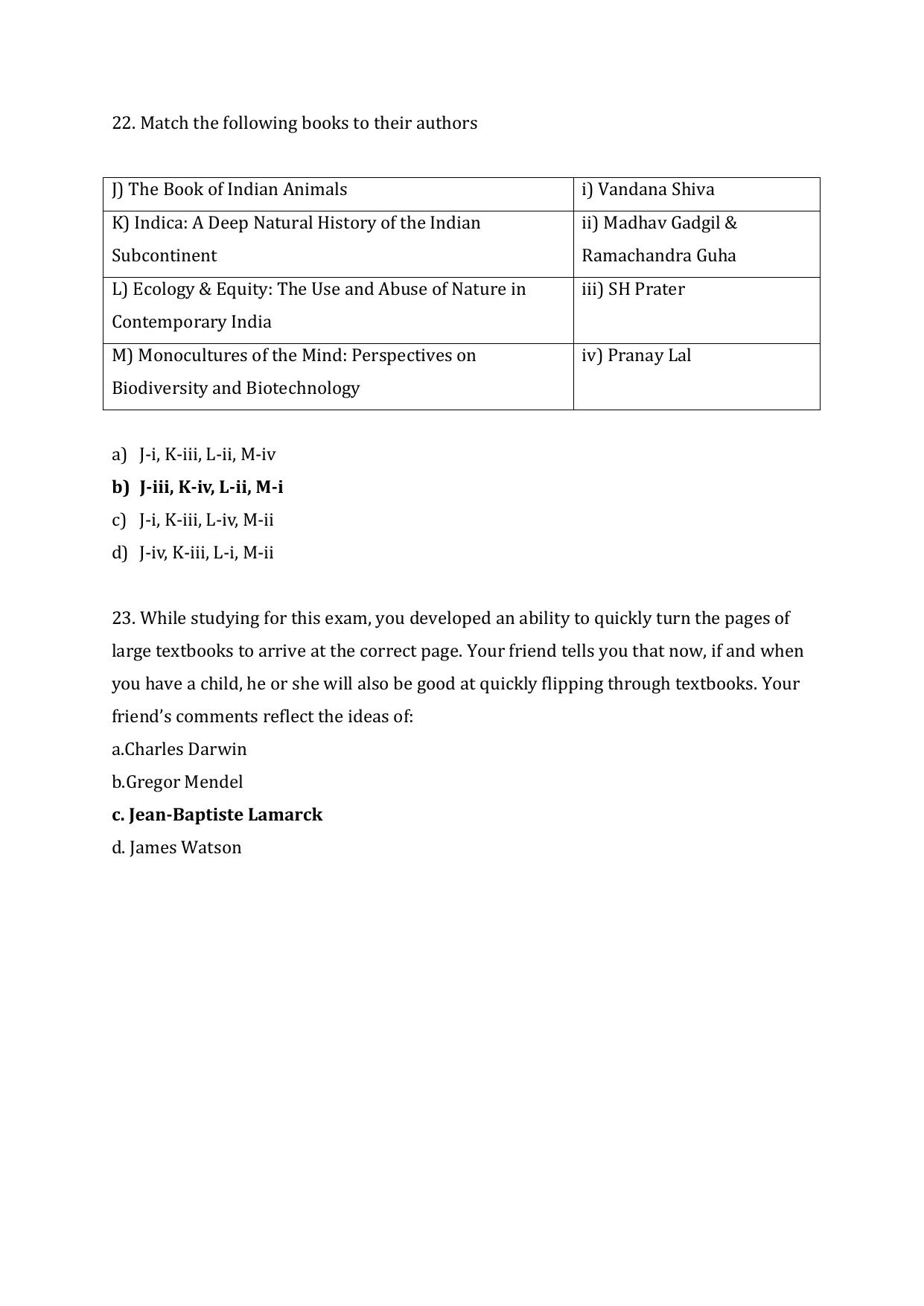 JGEEBILS Wildlife Biology & Conservation Question Paper 2020 - Page 28