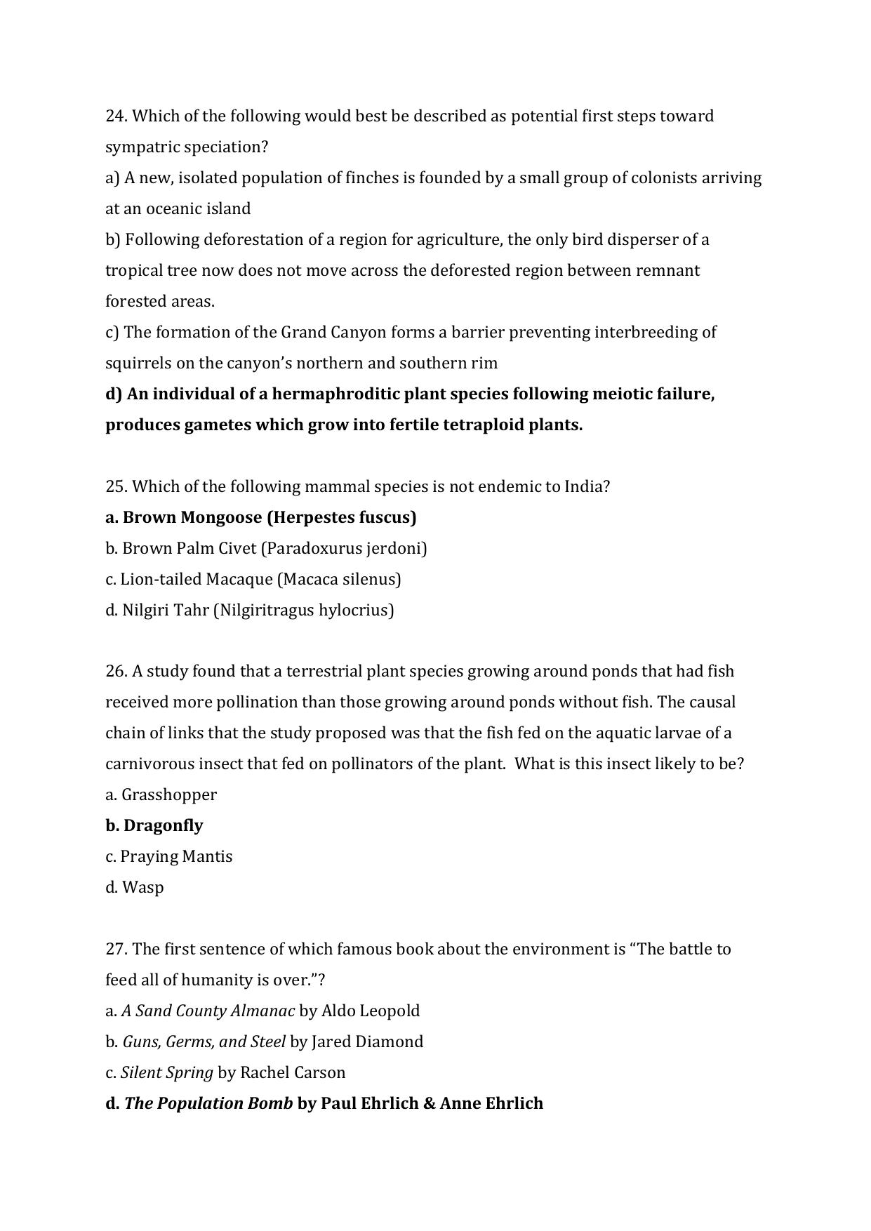 JGEEBILS Wildlife Biology & Conservation Question Paper 2020 - Page 29