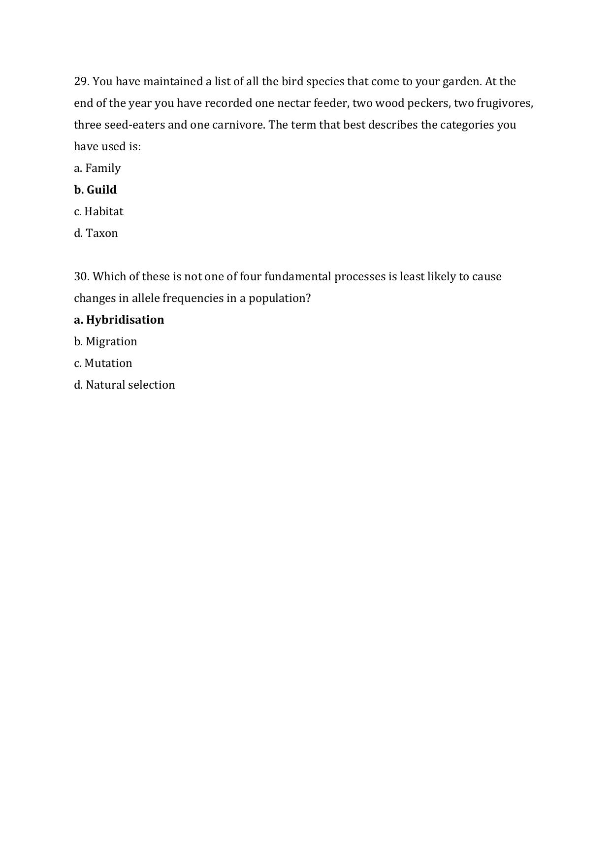 JGEEBILS Wildlife Biology & Conservation Question Paper 2020 - Page 31