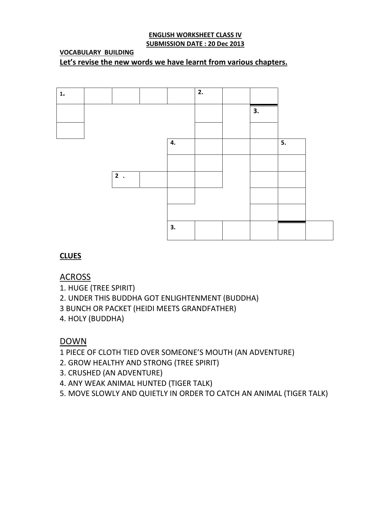 Worksheet for Class 4 English Assignment 84 Vocabular Building - Page 1