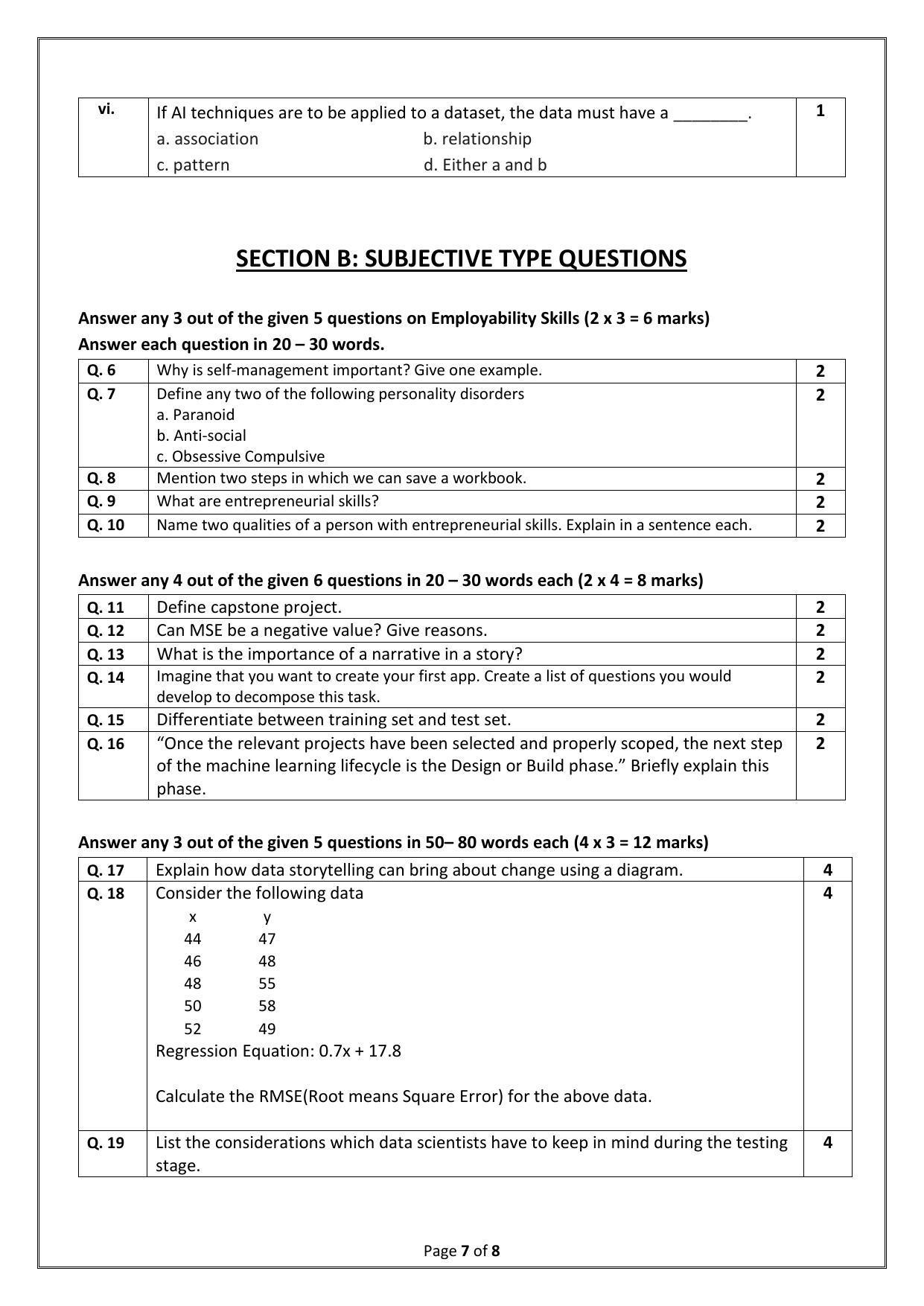 CBSE Class 12 Artificial Intelligence (Skill Education) Sample Papers 2023 - Page 7