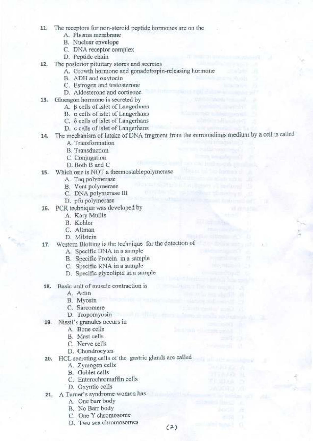 PU MPET Zoology 2015 Question Paper - Page 3