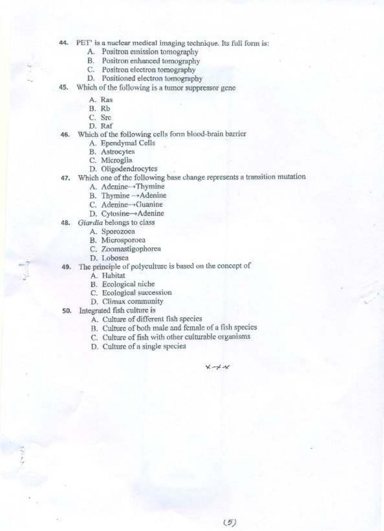 PU MPET Zoology 2015 Question Paper - Page 6