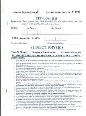 PUCET UG 2021 Physics Question Paper