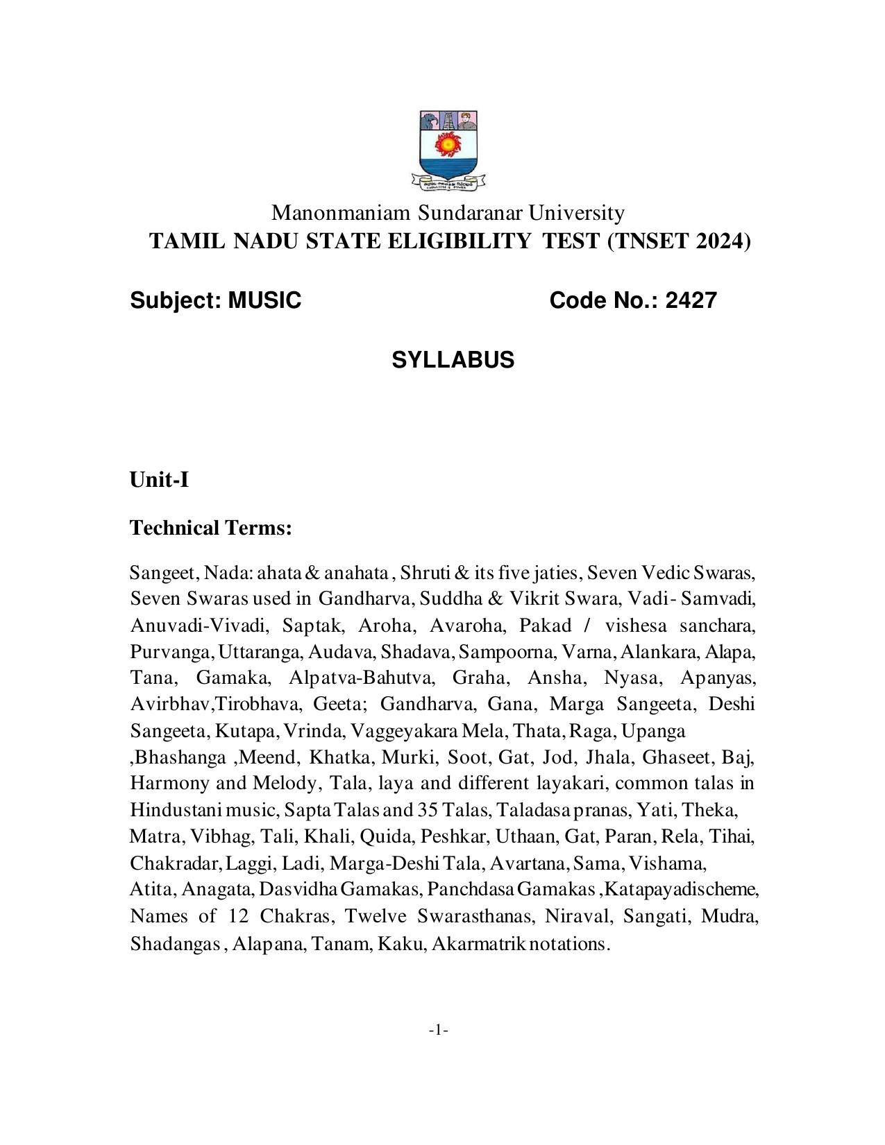TNSET Syllabus - Music - Page 1