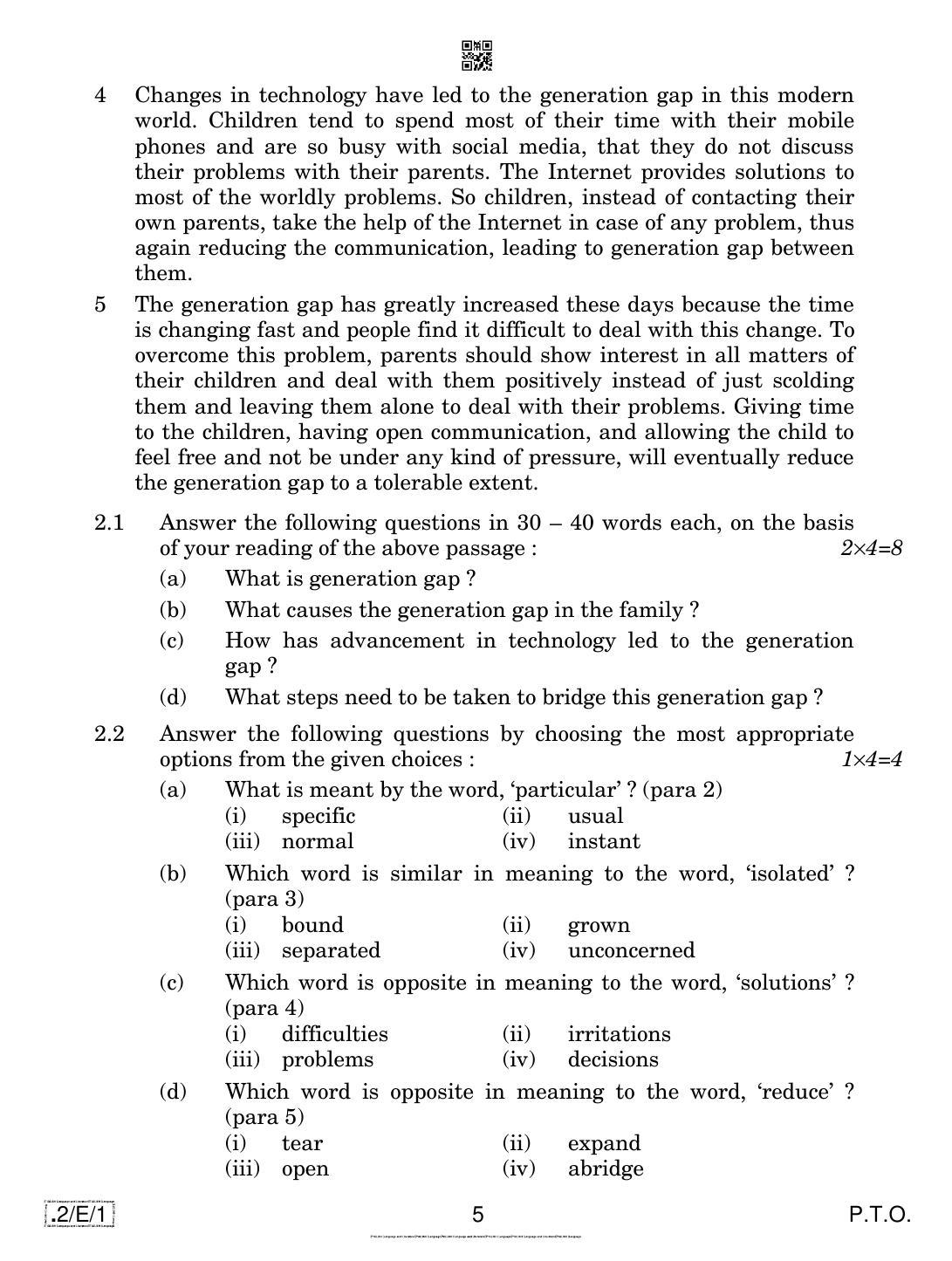 CBSE Class 10 2-C-1 Eng Lang. And Literature 2020 Compartment Question Paper - Page 5