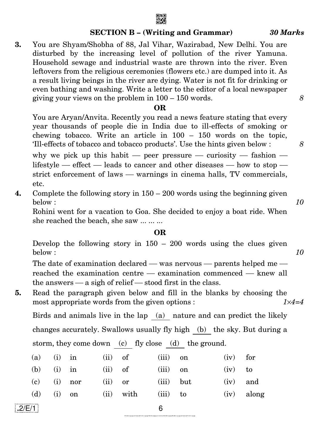 CBSE Class 10 2-C-1 Eng Lang. And Literature 2020 Compartment Question Paper - Page 6