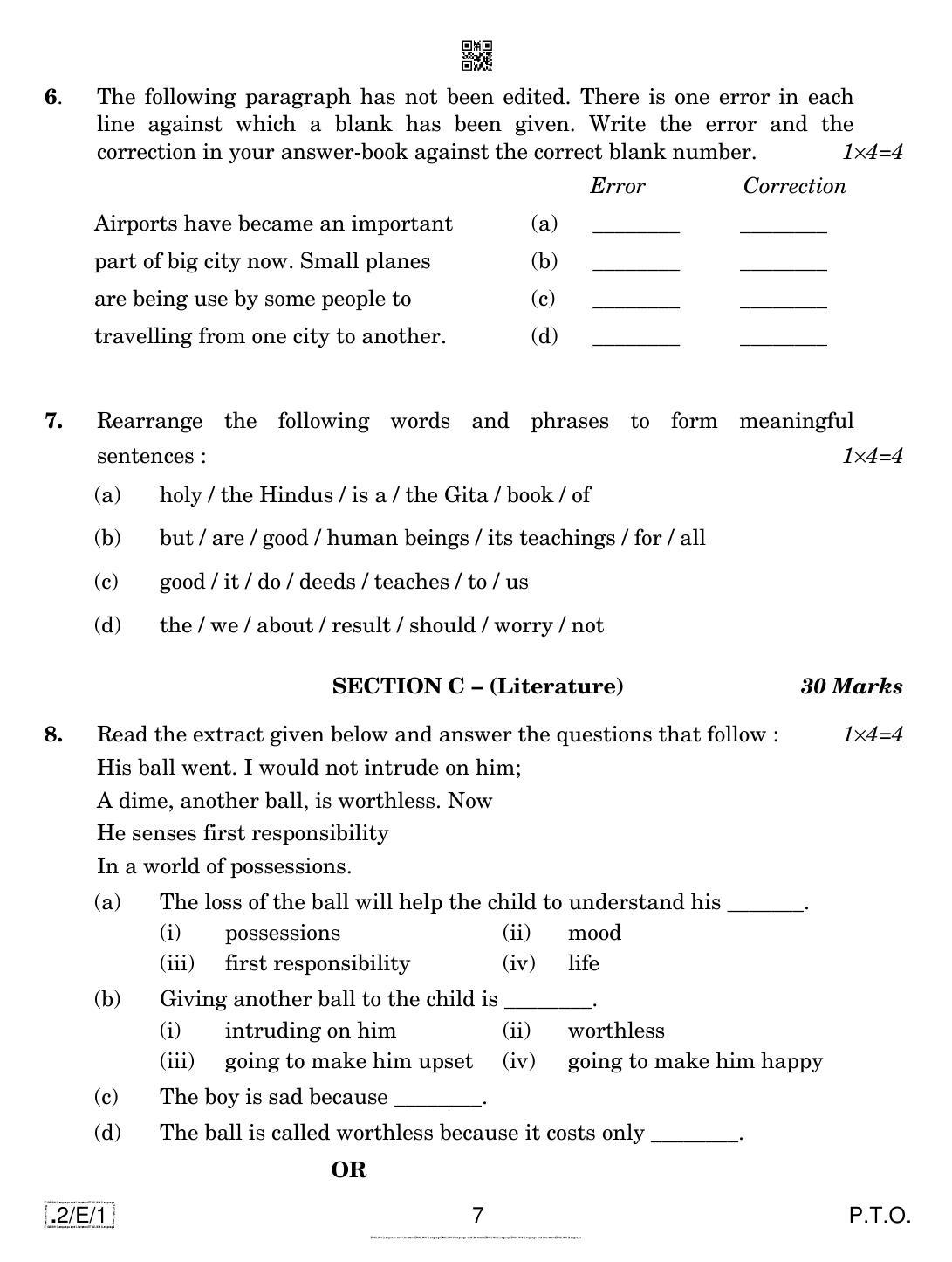 CBSE Class 10 2-C-1 Eng Lang. And Literature 2020 Compartment Question Paper - Page 7