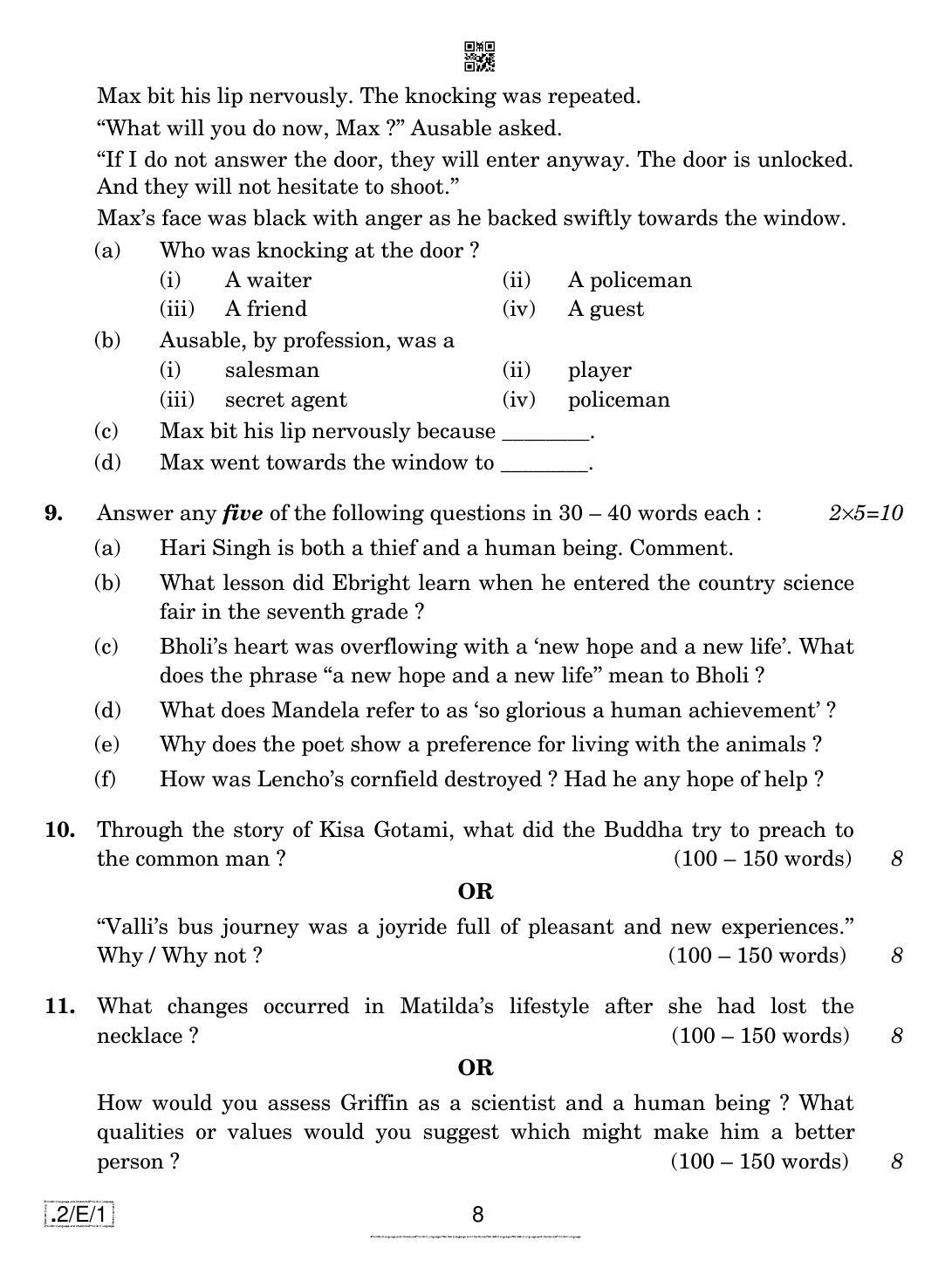 CBSE Class 10 2-C-1 Eng Lang. And Literature 2020 Compartment Question Paper - Page 8