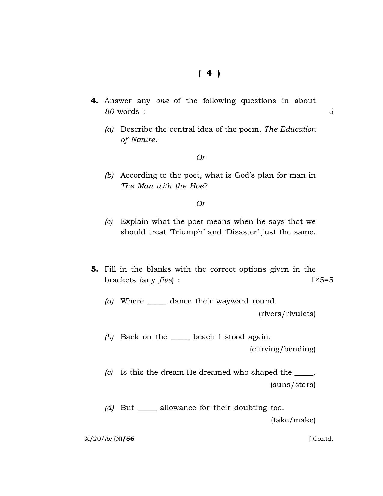 Meghalaya Board (MBOSE) Class 10 ADDITIONAL ENGLISH ( New Course ) 2020 Question Paper - Page 4