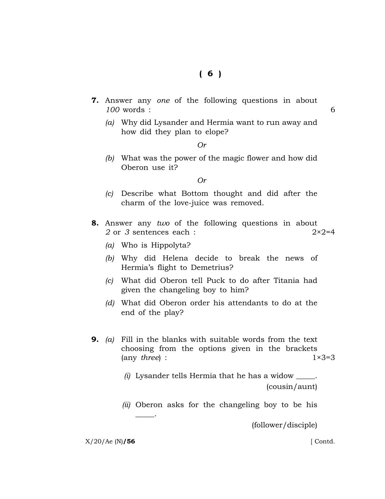 Meghalaya Board (MBOSE) Class 10 ADDITIONAL ENGLISH ( New Course ) 2020 Question Paper - Page 6