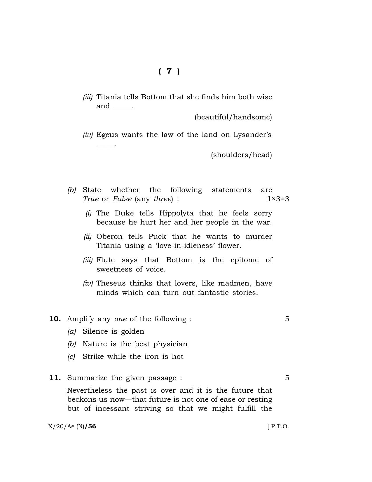 Meghalaya Board (MBOSE) Class 10 ADDITIONAL ENGLISH ( New Course ) 2020 Question Paper - Page 7