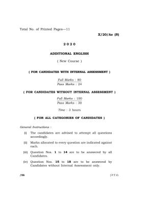 Meghalaya Board (MBOSE) Class 10 ADDITIONAL ENGLISH ( New Course ) 2020 Question Paper
