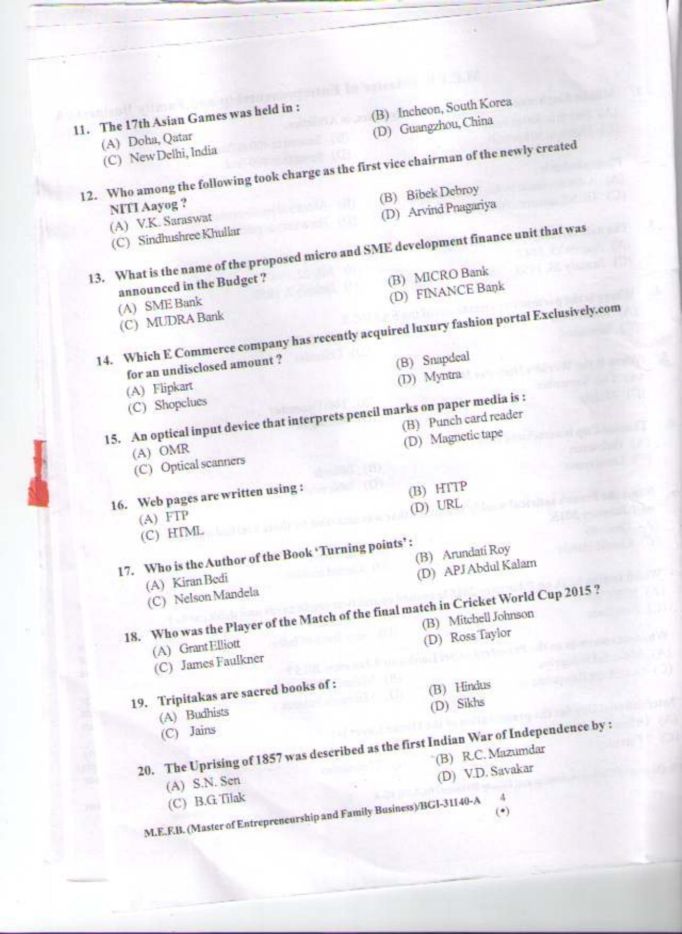 PU CET PG 2015: M.E.F.B Question Paper - Page 3