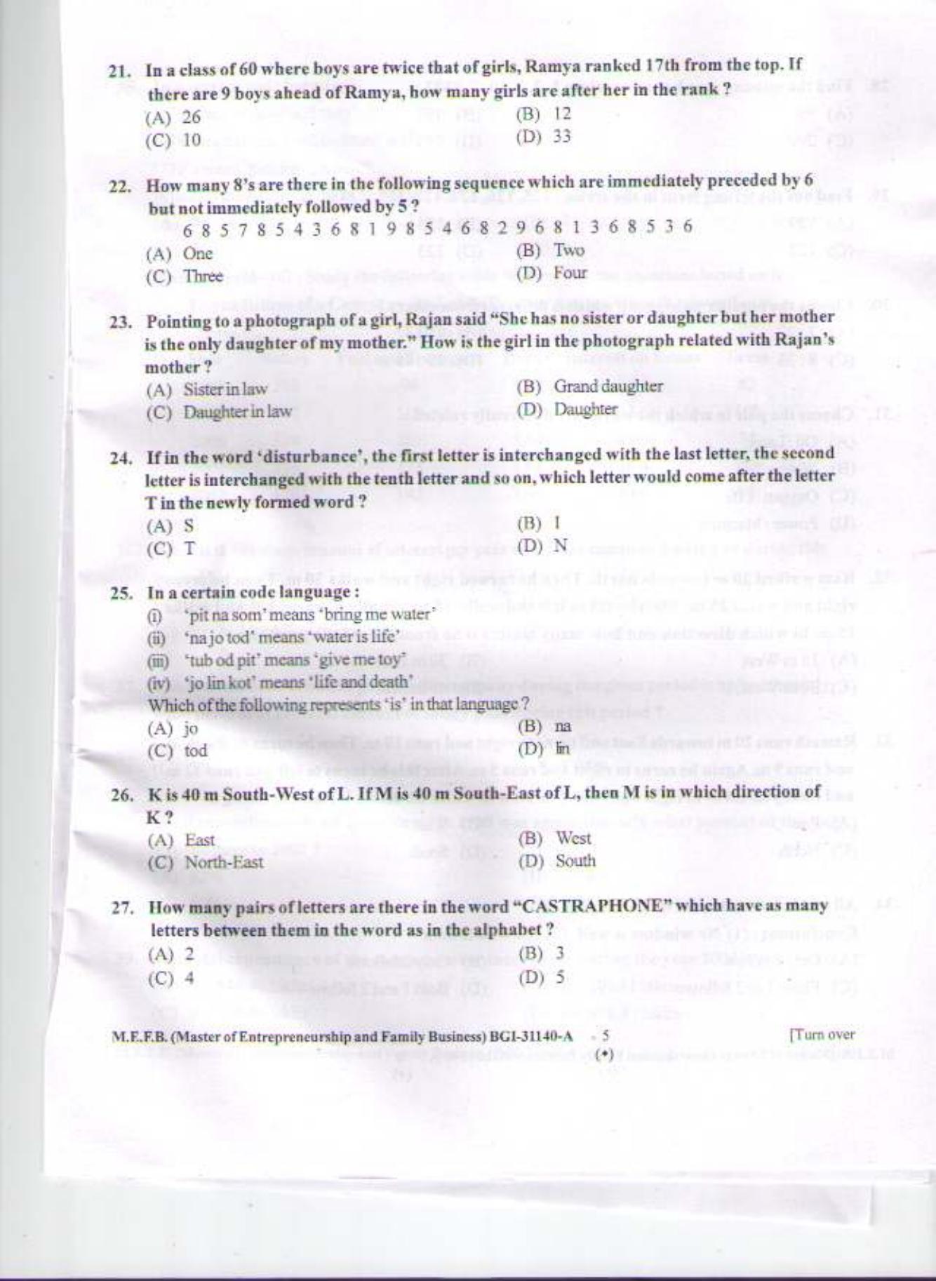 PU CET PG 2015: M.E.F.B Question Paper - Page 4