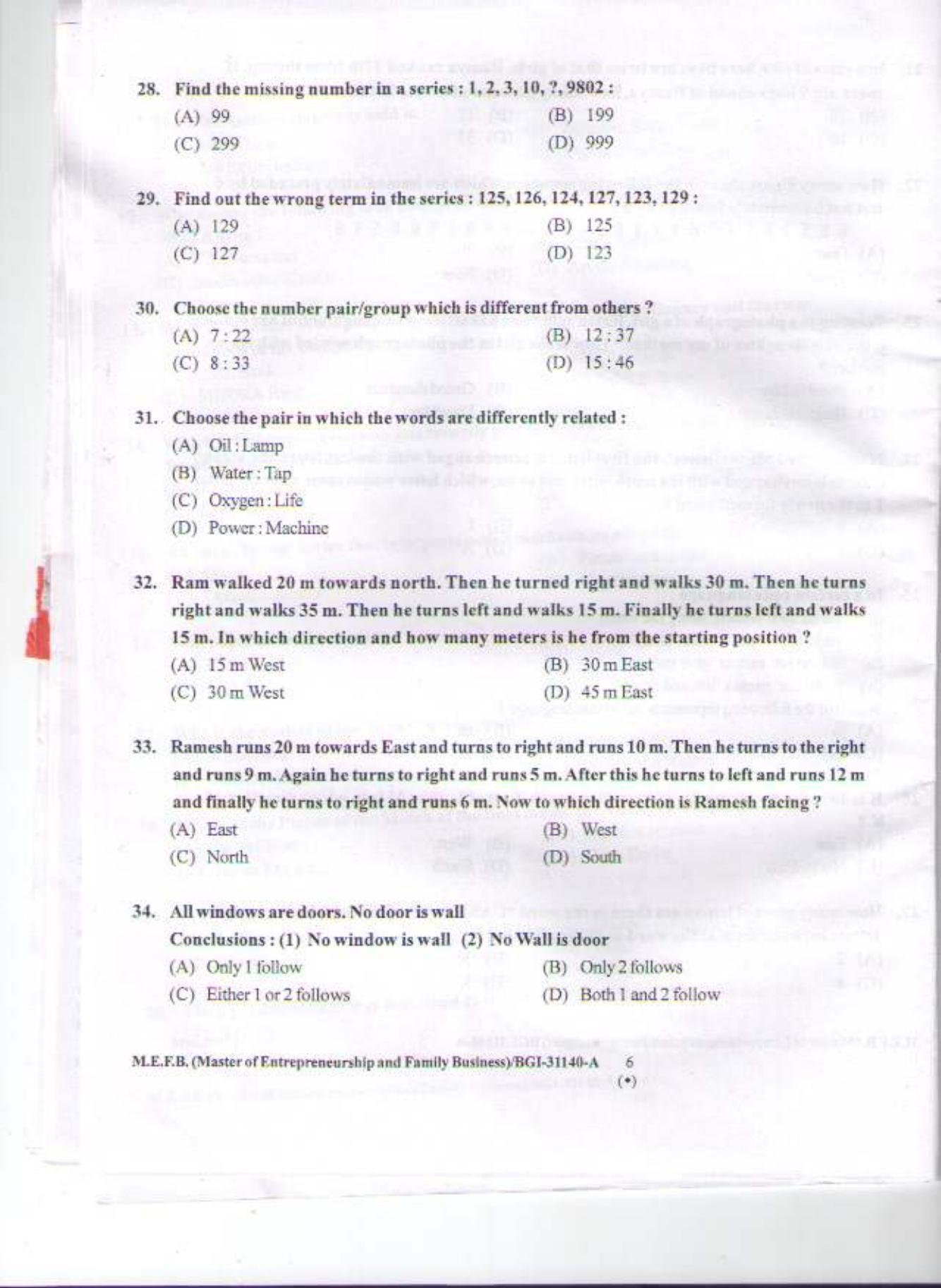 PU CET PG 2015: M.E.F.B Question Paper - Page 5