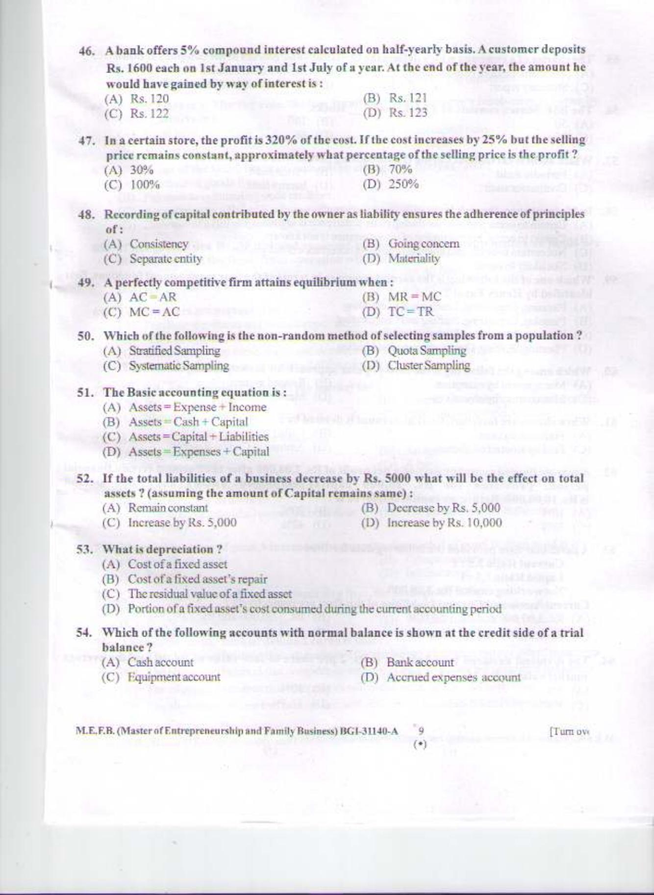 PU CET PG 2015: M.E.F.B Question Paper - Page 8