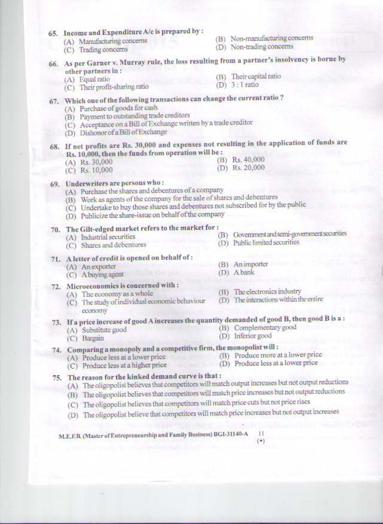 PU CET PG 2015: M.E.F.B Question Paper - Page 10