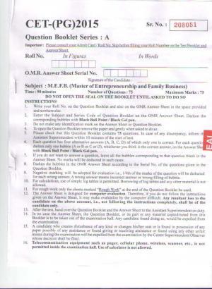 PU CET PG 2015: M.E.F.B Question Paper