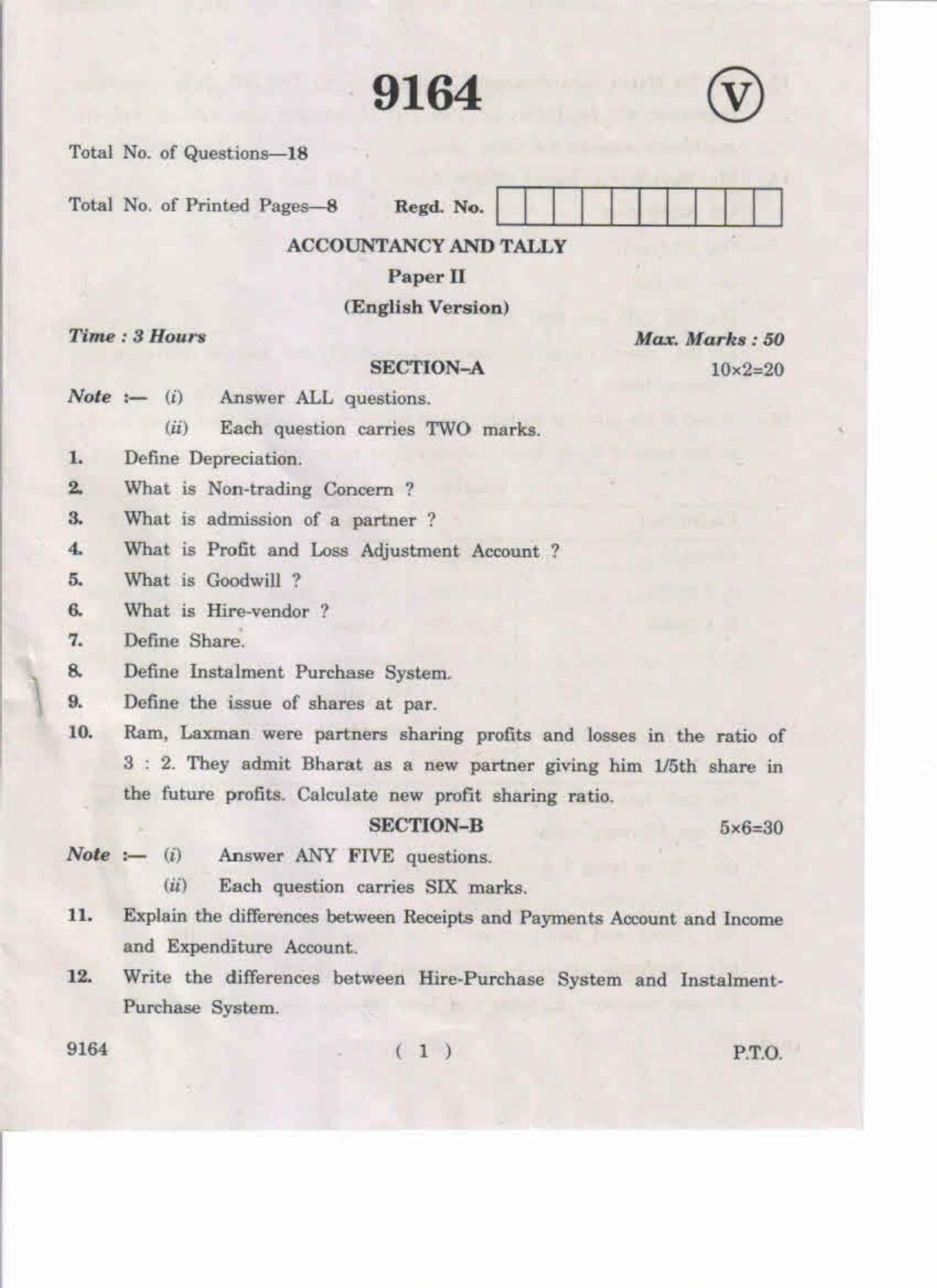 AP Inter 2nd Year Accountancy and Tally-II May-2019-Vocational Question Paper - Page 1