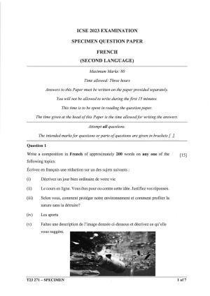 ICSE Class 10 French Sample Paper 2023