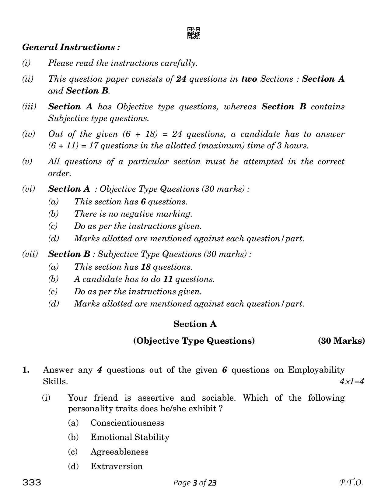 CBSE Class 12 333_food Production 2023 Question Paper - Page 3