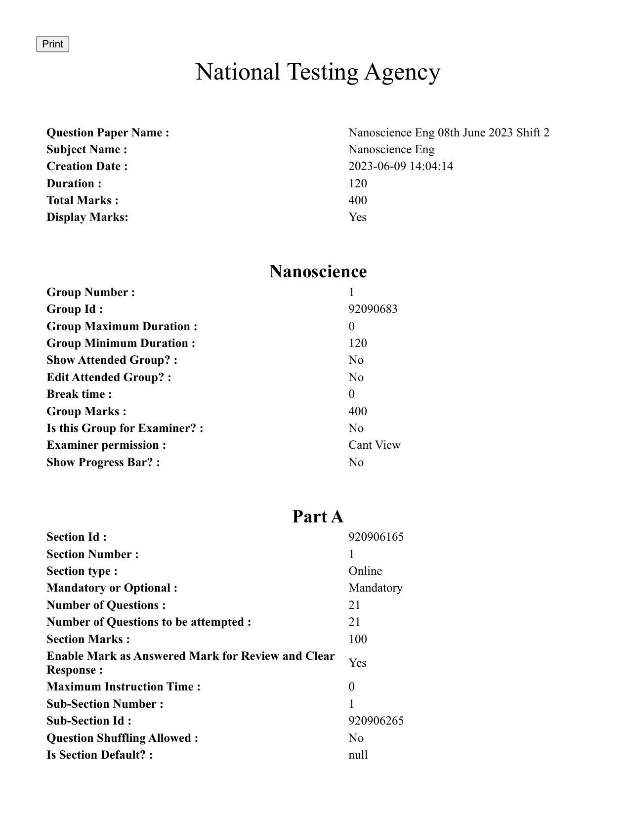 CUET PG 2023: MTQP08 – Nano Science/Nano Technology (Eng.)-Shift 2 (08-06-2023) Question Paper - Page 1