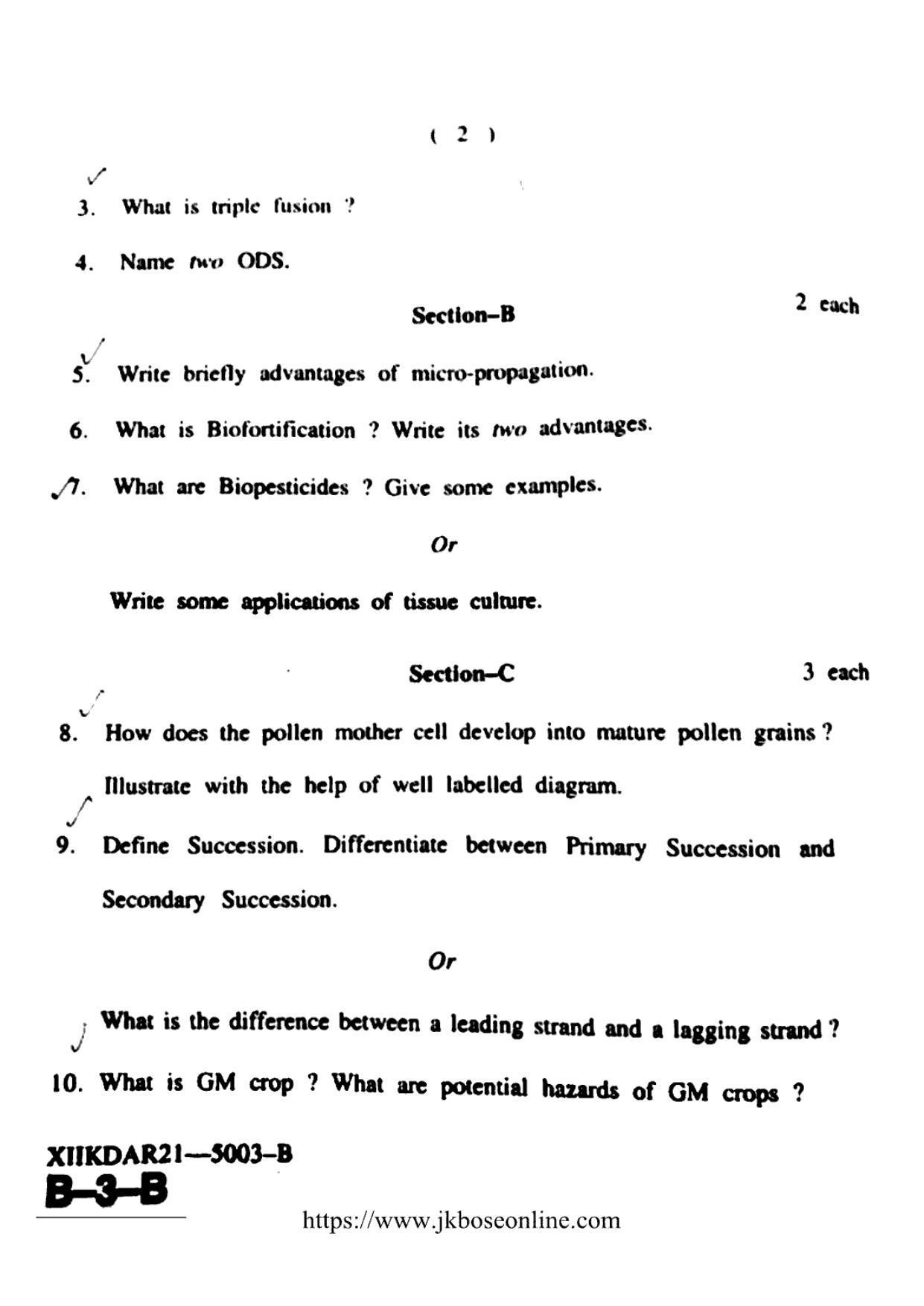 JKBOSE Class 12 Biology-Botany 5003-B Question Papers 2021 - Page 2