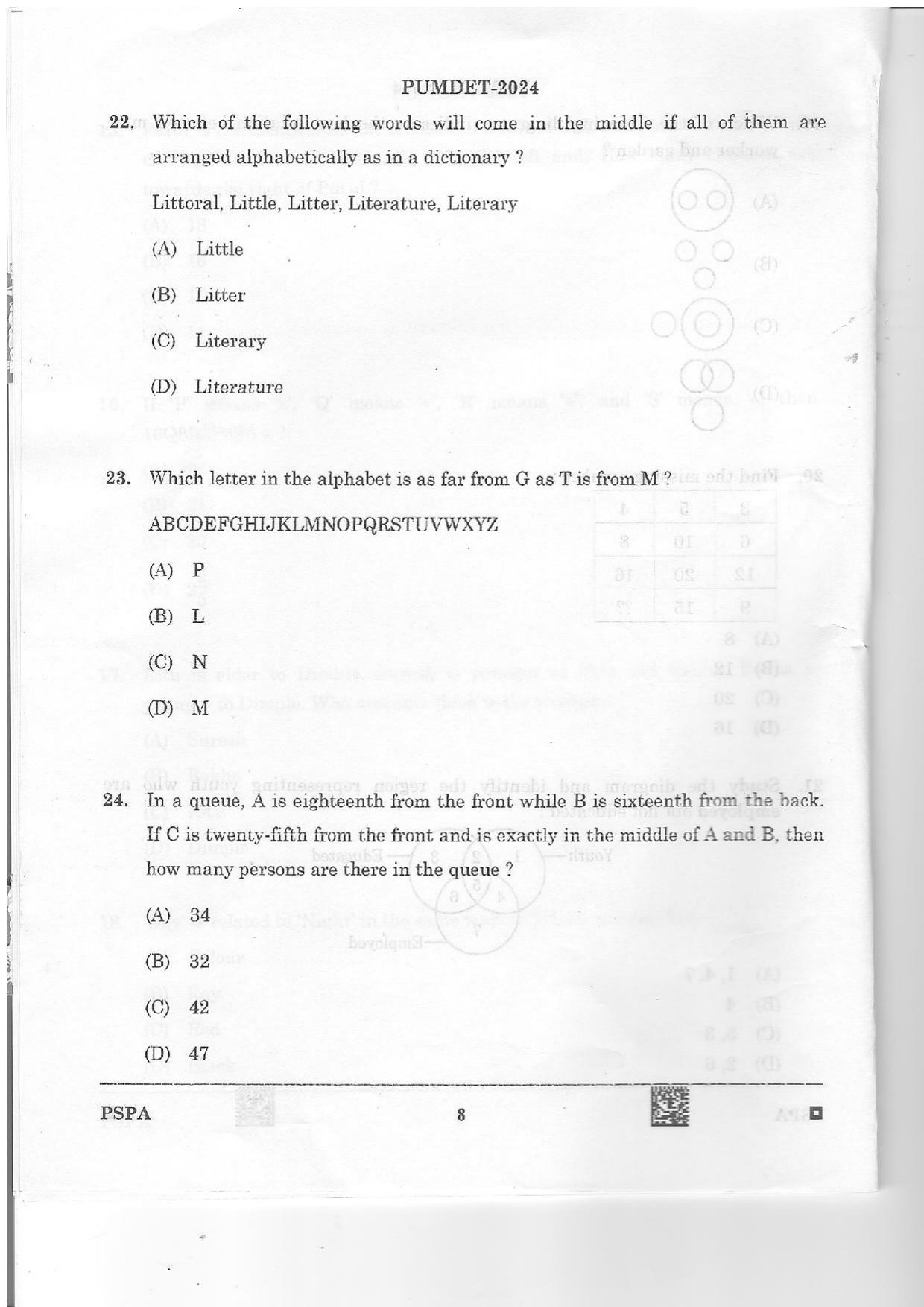 PUMDET 2024 PSPA Question Paper - Page 8