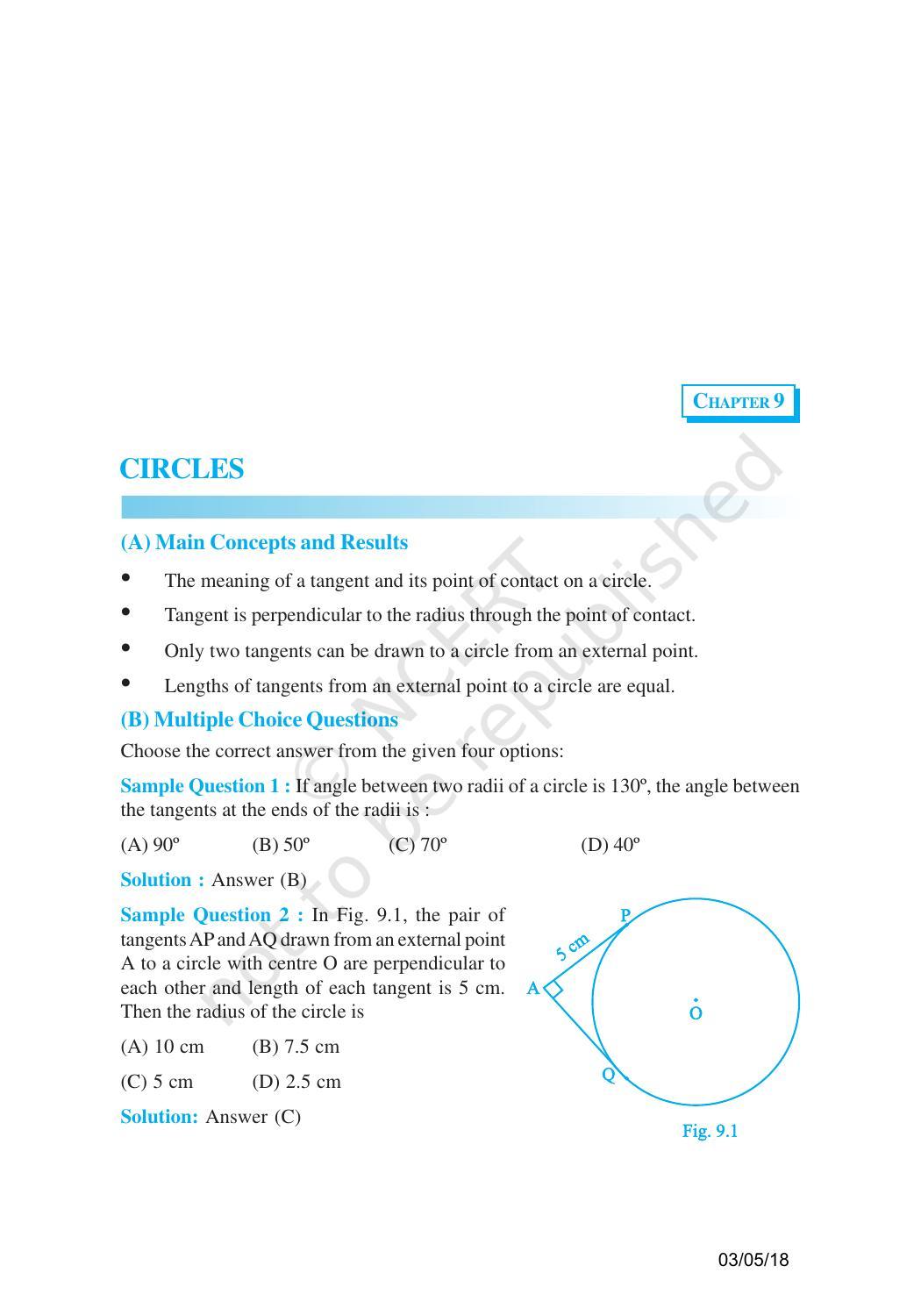 NCERT Exemplar Book for Class 10 Maths: Chapter 9 Circles - Page 1