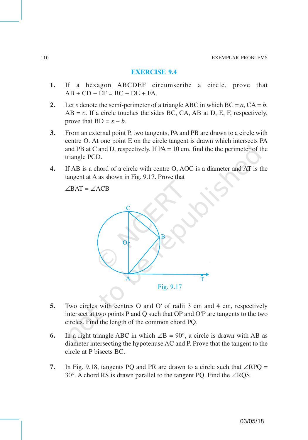 NCERT Exemplar Book for Class 10 Maths: Chapter 9 Circles - Page 10