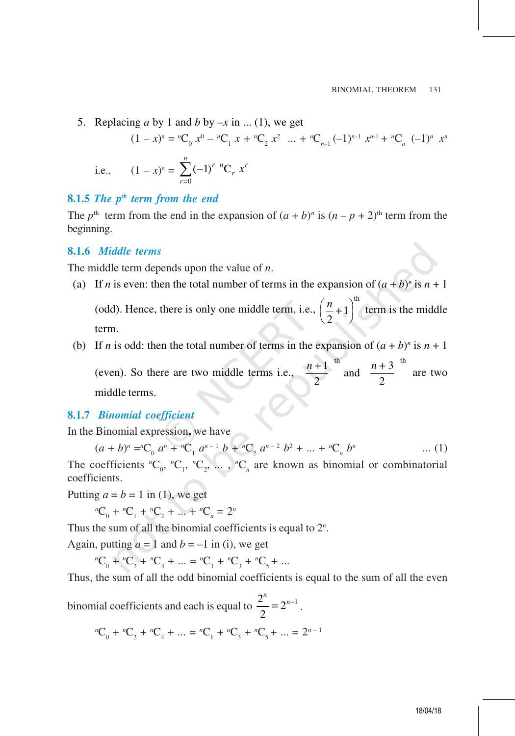 NCERT Exemplar Book for Class 11 Maths: Chapter 8 Binomial Theorem - Page 3