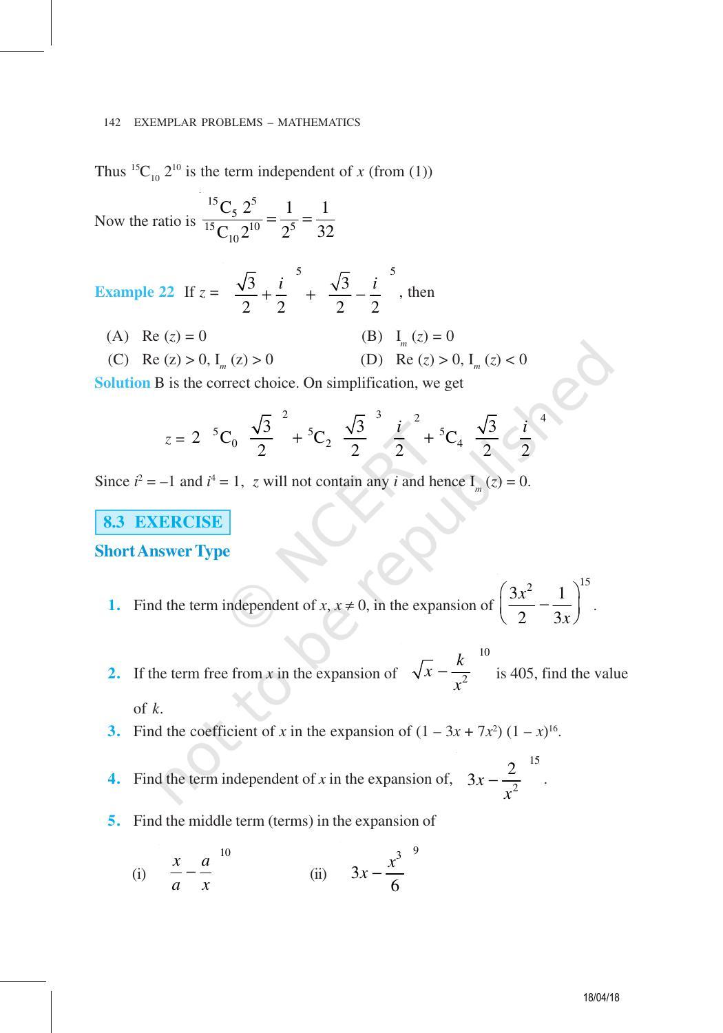 NCERT Exemplar Book for Class 11 Maths: Chapter 8 Binomial Theorem - Page 14