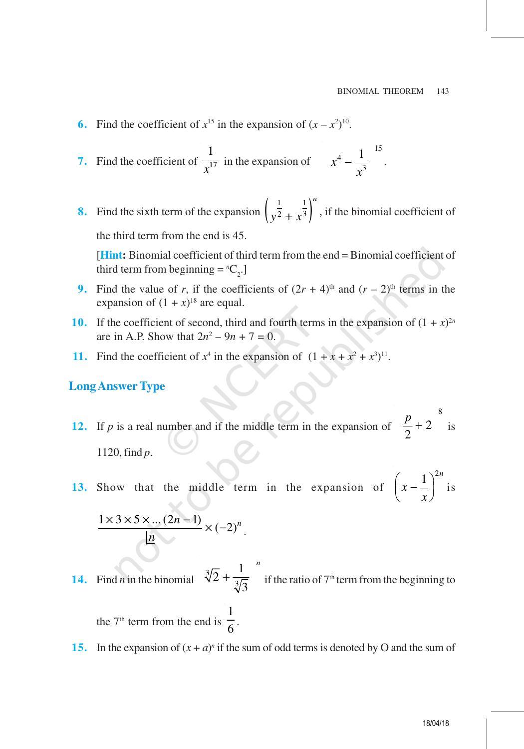 NCERT Exemplar Book for Class 11 Maths: Chapter 8 Binomial Theorem - Page 15
