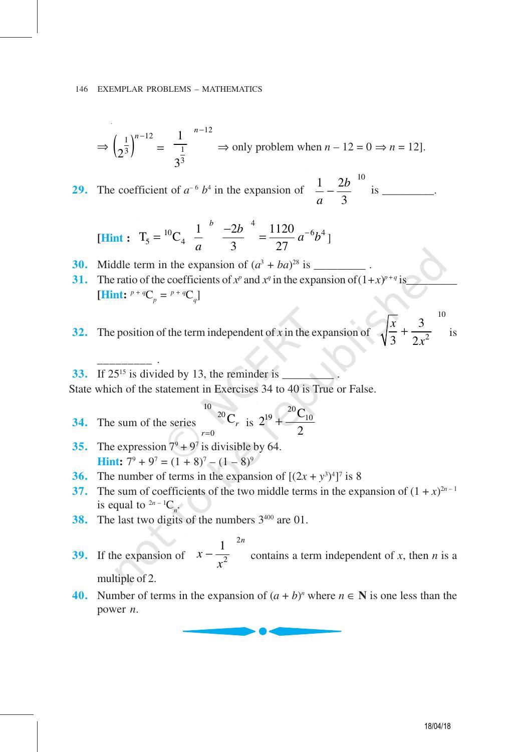 NCERT Exemplar Book for Class 11 Maths: Chapter 8 Binomial Theorem - Page 18