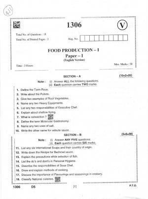 AP Intermediate 2nd Year Vocational Question Paper September-2021- Food_Production-I