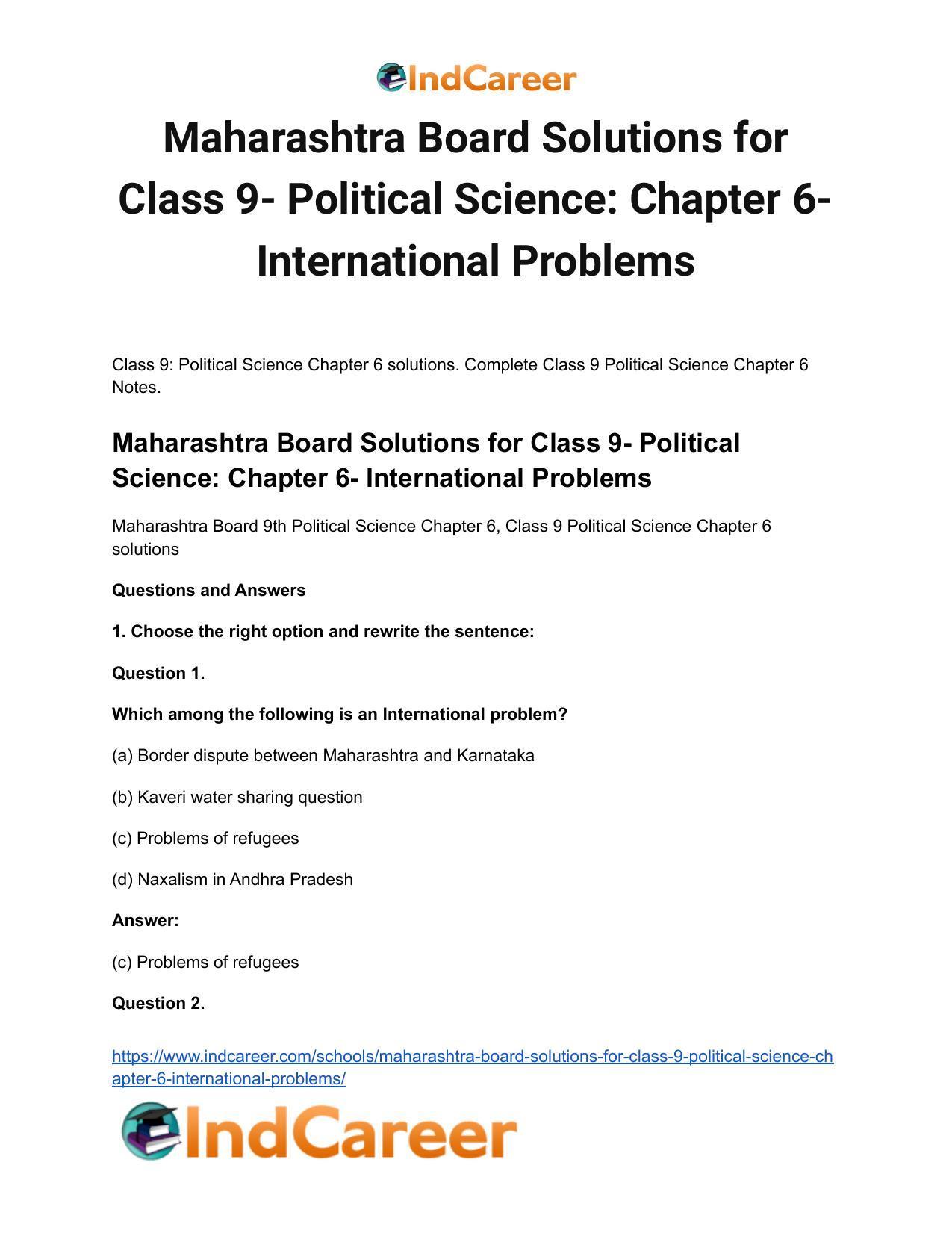 Maharashtra Board Solutions for Class 9- Political Science: Chapter 6- International Problems - Page 2
