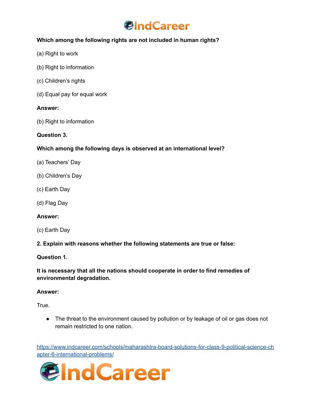 Maharashtra Board Solutions for Class 9- Political Science: Chapter 6- International Problems - Page 3