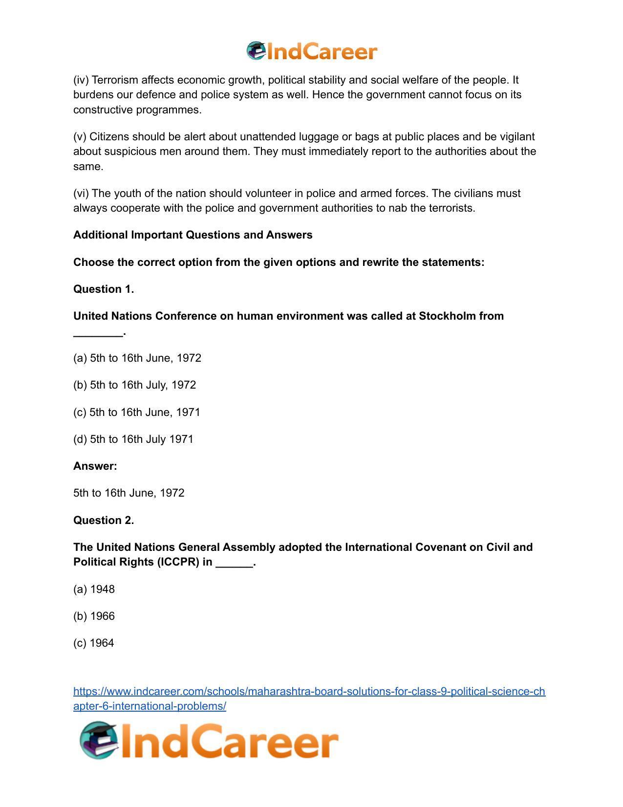 Maharashtra Board Solutions for Class 9- Political Science: Chapter 6- International Problems - Page 10