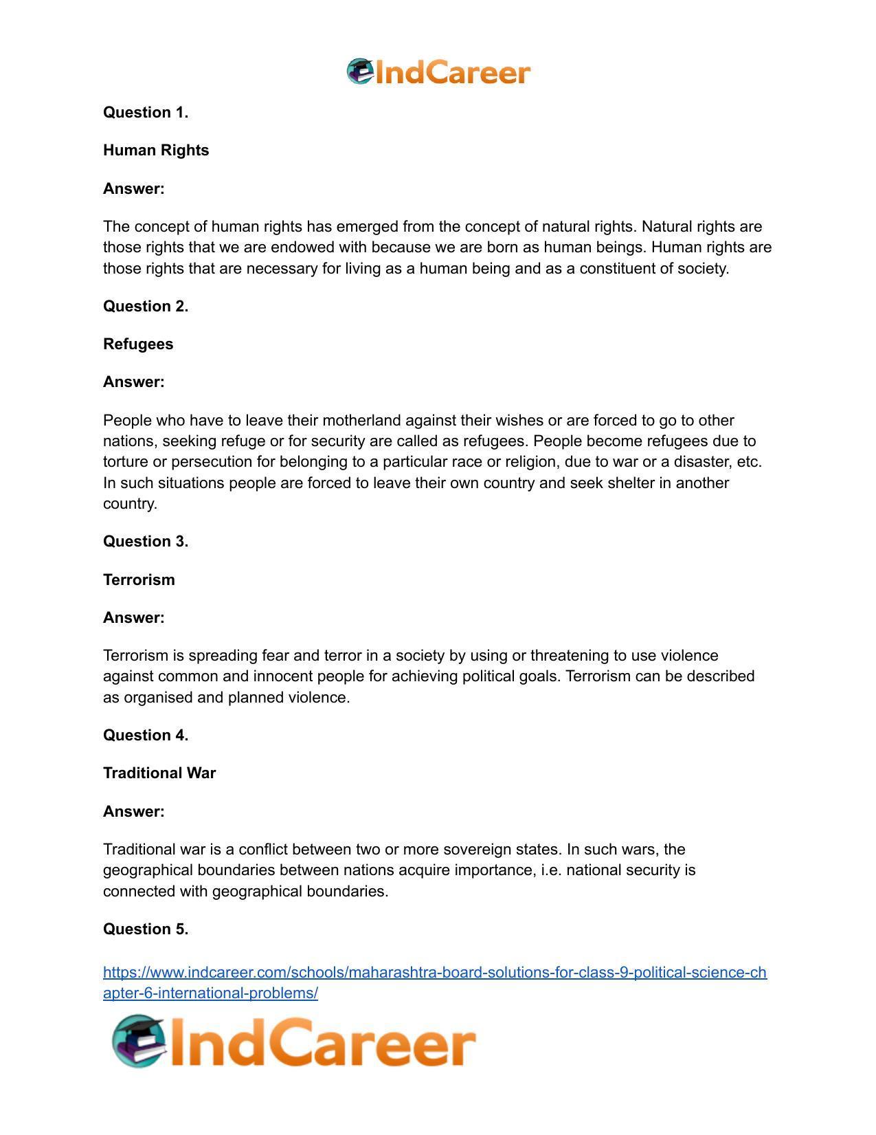 Maharashtra Board Solutions for Class 9- Political Science: Chapter 6- International Problems - Page 15