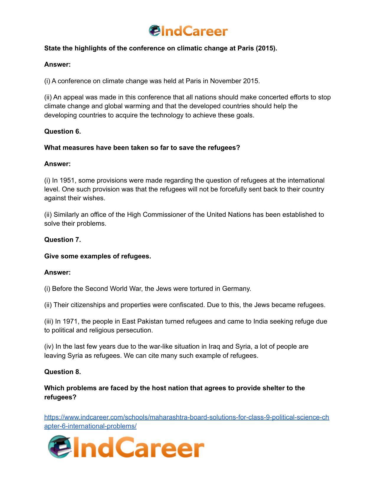 Maharashtra Board Solutions for Class 9- Political Science: Chapter 6- International Problems - Page 20