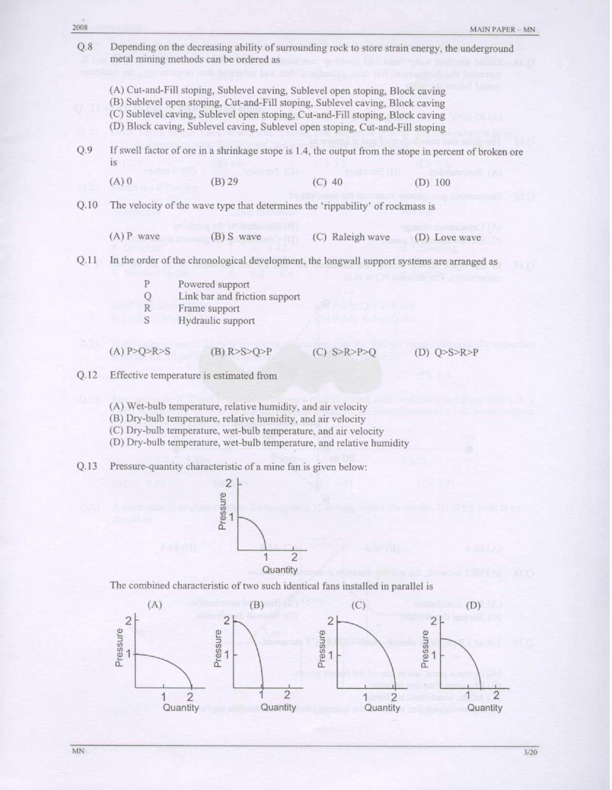 GATE 2008 Mining Engineering (MN) Question Paper with Answer Key - Page 3