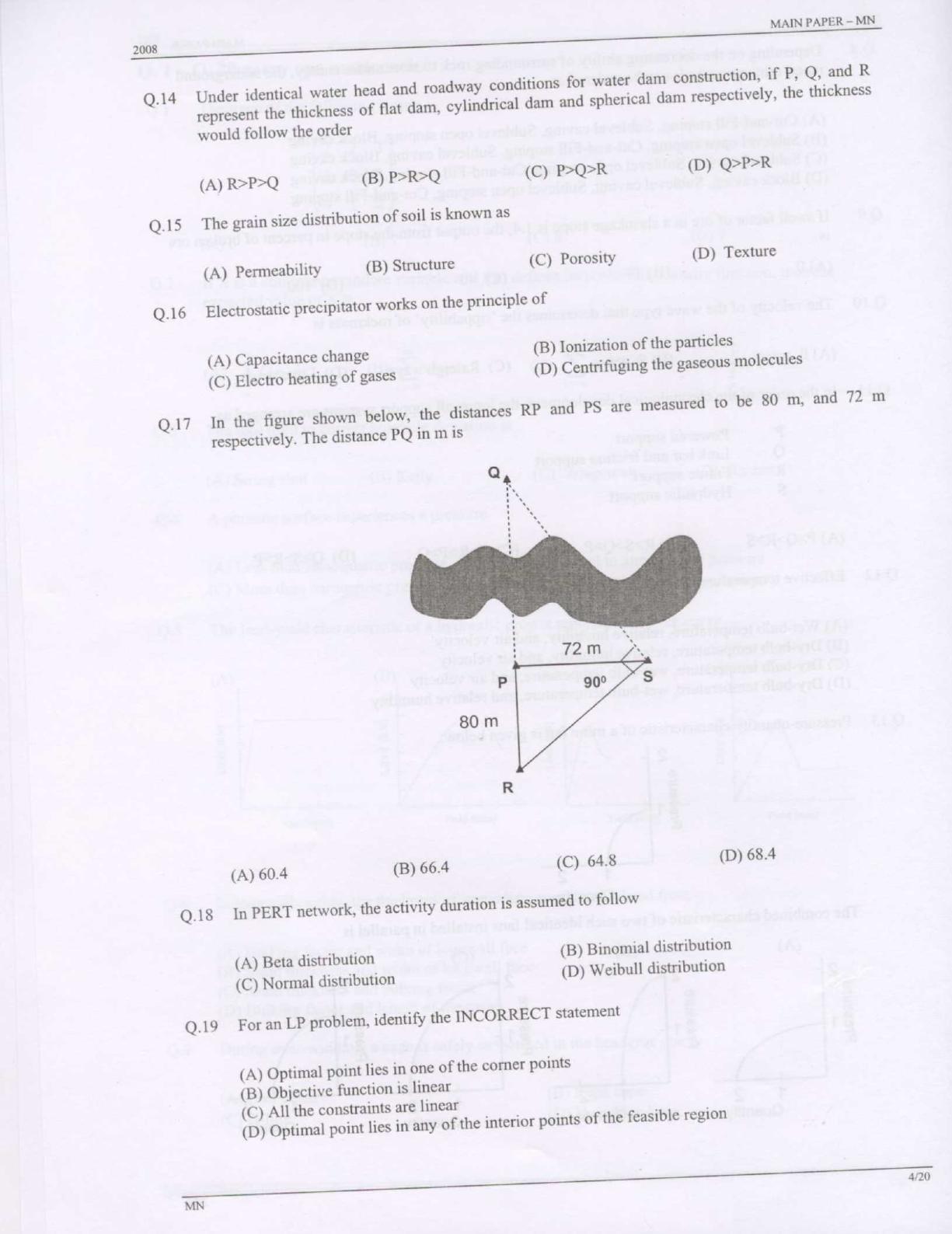 GATE 2008 Mining Engineering (MN) Question Paper with Answer Key - Page 4
