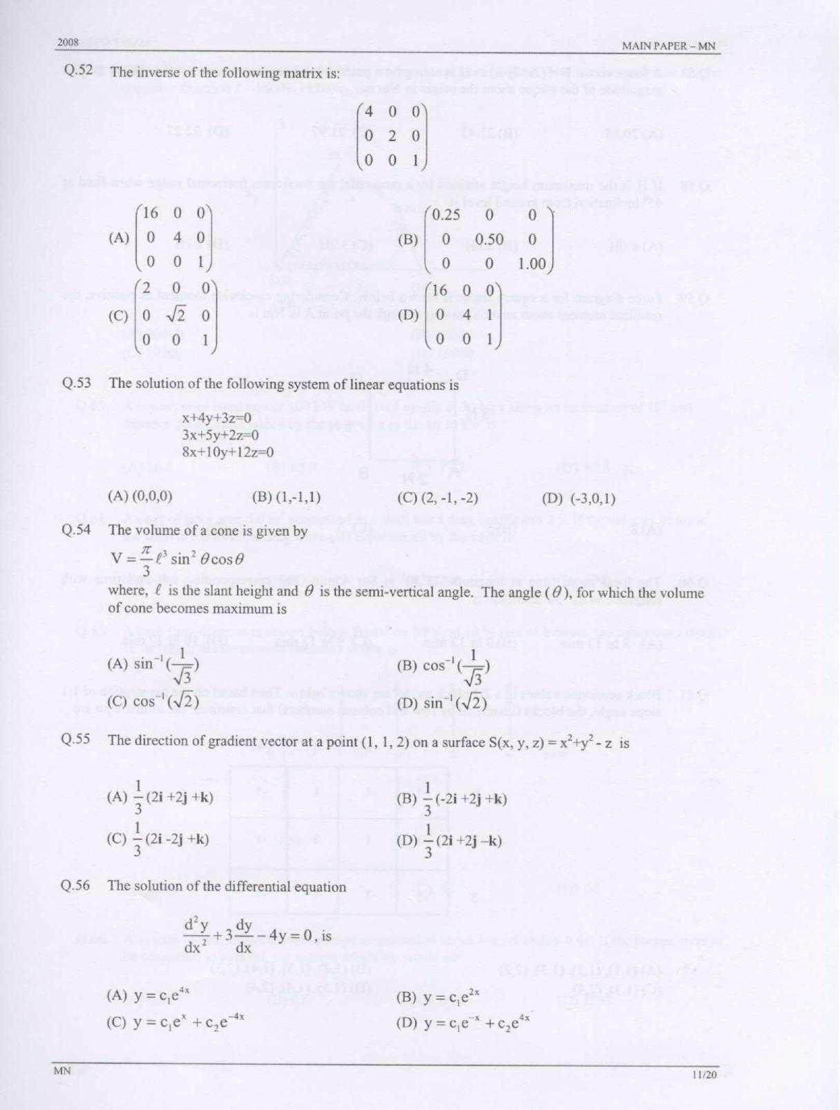 GATE 2008 Mining Engineering (MN) Question Paper with Answer Key - Page 11